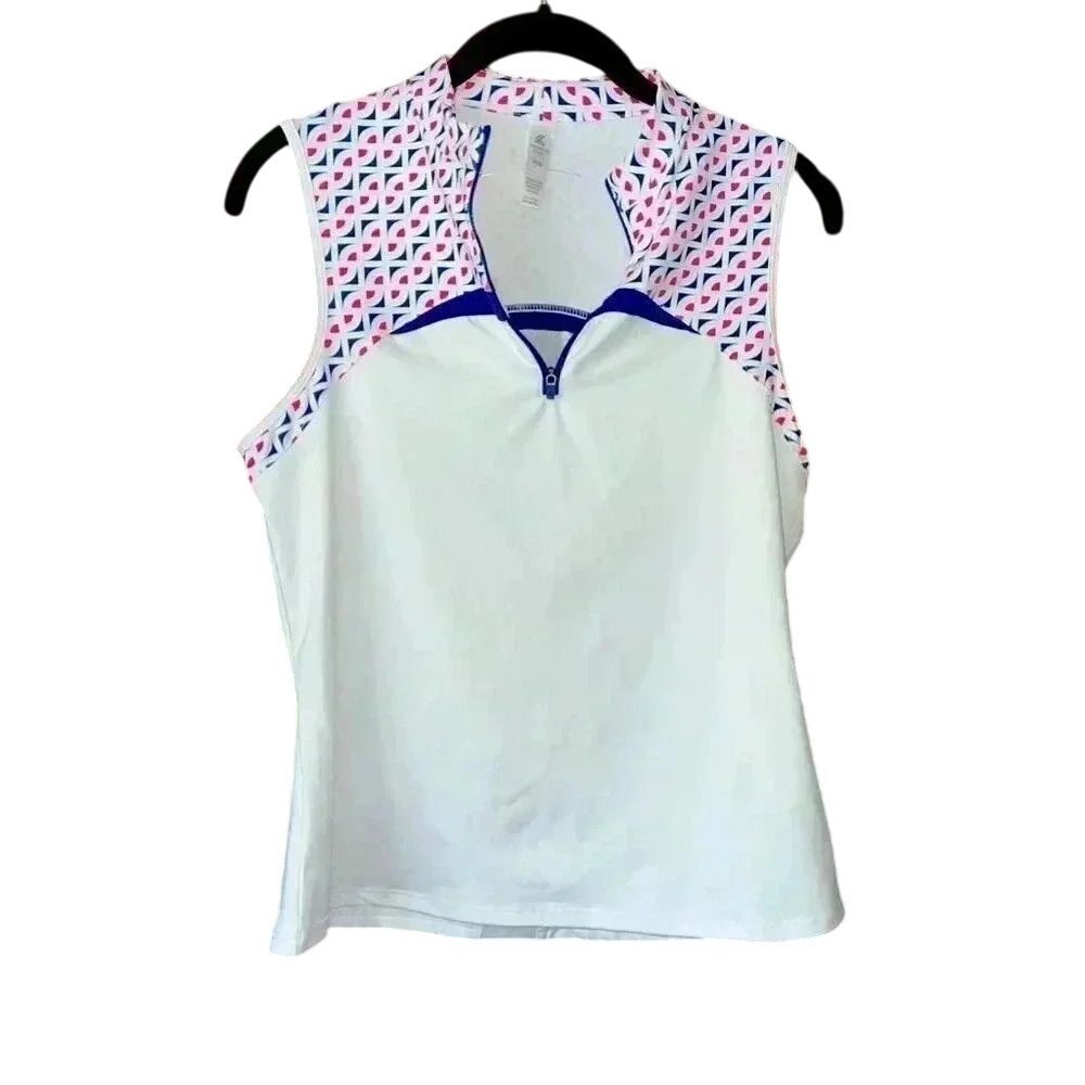 Kyodan‎ Sleeveless Golf Top Geometric Pattern Quarter-Zip Athletic Tank